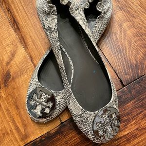 Tory Burch snakeskin reva flat size 10